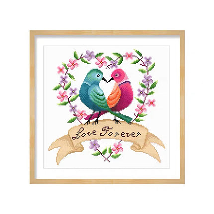 Love Birds Forever Stamped Cross Stitch Kit, 14.6" x 14.6"