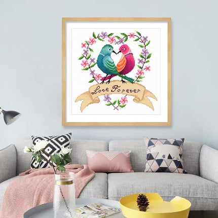 Love Birds Forever Stamped Cross Stitch Kit, 14.6" x 14.6"