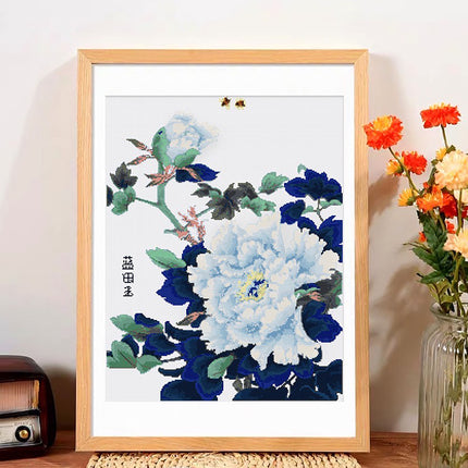 White Peonies Stamped Cross Stitch Kit, 22.8" x 28.7"