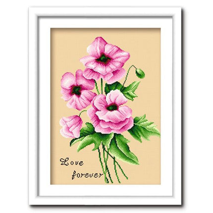 Love Forever Romantic Flowers Stamped Cross Stitch Kit, 16.9" x 22.4"