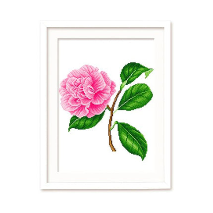 Single Pink Flower with Leaves Stamped Cross Stitch Kit, 14.6“ x 18.9”