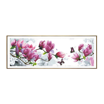 Natural Magnolia and Butterflies Stamped Cross Stitch Kit, 54.7" x 16.9"