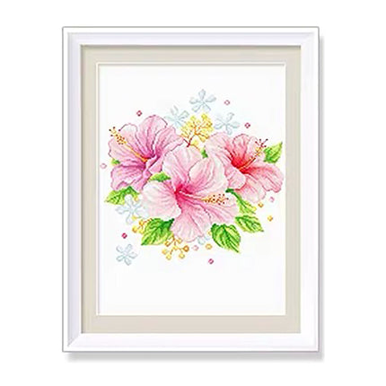 Pink Flowers and Green Leaves Stamped Cross Stitch Kit, 15.4" x 19.3"