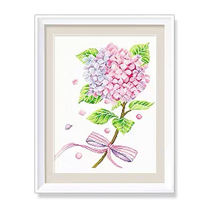 Hydrangea Flower and Green Leaves Stamped Cross Stitch Kit, 15.4" x 19.3"