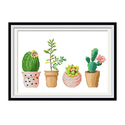 Succulent Plant Cactus Pot Stamped Cross Stitch Kit, 19.7" x 15.0"