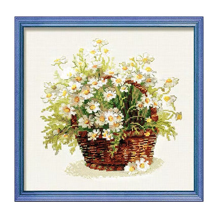 Blooming Daisy in Basket Stamped Cross Stitch Kit, 14.6" x 14.6"