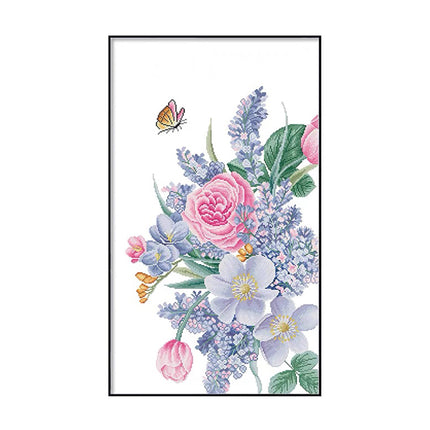 Butterfly's Affair Blooming Flowers Stamped Cross Stitch Kit, 21.7" x 35.5"