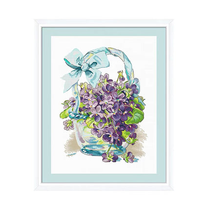 Forget-Me-Not Flower Basket Stamped Cross Stitch Kit, 15.8" x 19.7"