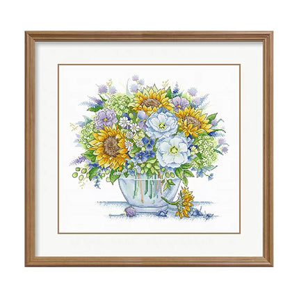 Joyful Bouquet Sunflowers Stamped Cross Stitch Kit, 21.7" x 20.5"