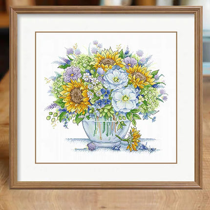 Joyful Bouquet Sunflowers Stamped Cross Stitch Kit, 21.7" x 20.5"