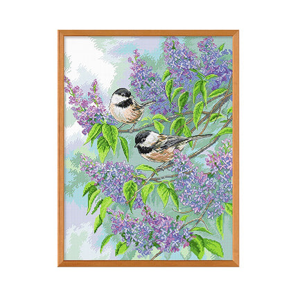 Two Birds and Lilacs Stamped Cross Stitch Kit, 19.7" x 23.6"