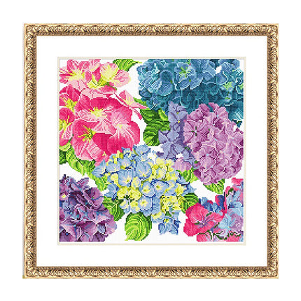 Hydrangea Blossoms Stamped Cross Stitch Kit, 19.7" x 19.7"