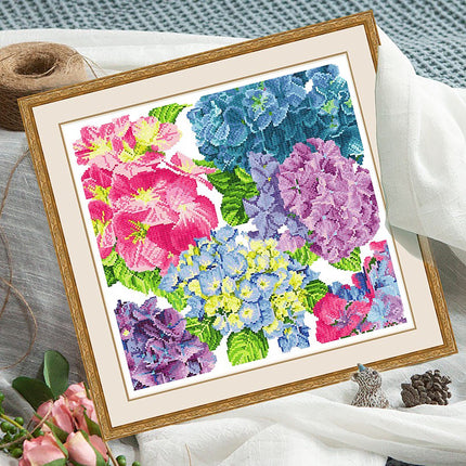 Hydrangea Blossoms Stamped Cross Stitch Kit, 19.7" x 19.7"