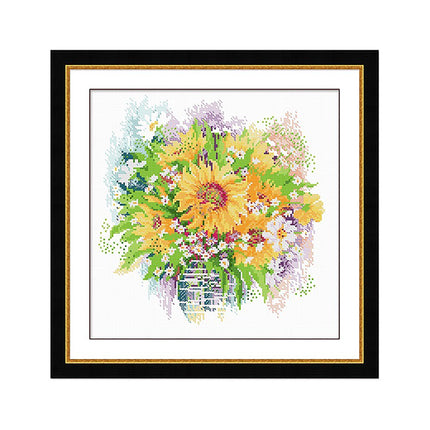 Sunflower Vase Stamped Cross Stitch Kit, 17.7" x 17.7"