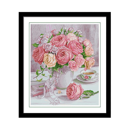 Romantic Rose Flowers Stamped Cross Stitch Kit, 27.6" x 31.5"