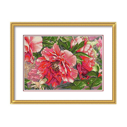 Coral Peony Stamped Cross Stitch Kit, 23.6" x 17.7"