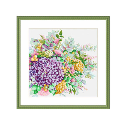 Wildflower Hydrangea Stamped Cross Stitch Kit, 22.4" x 22.4"