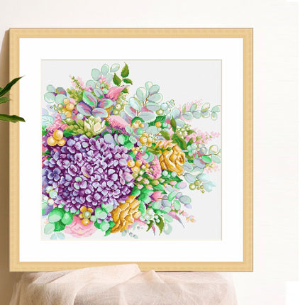 Wildflower Hydrangea Stamped Cross Stitch Kit, 22.4" x 22.4"