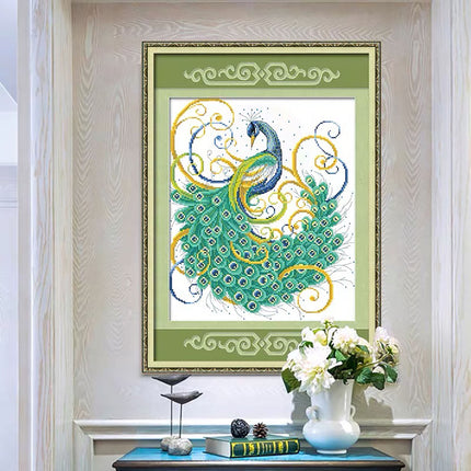 Moonlit Peacock Stamped Cross Stitch Kit, 16.9" x 19.3"