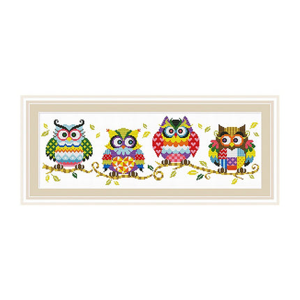 Family of Owls Stamped Cross Stitch Kit, 25.6" x 11.8"