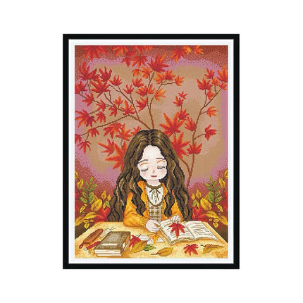 Maple Leaf Girl Stamped Cross Stitch Kit, 19.7" x 25.6"