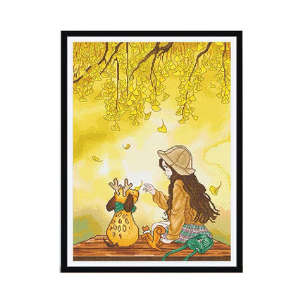 The Girl of Fall Stamped Cross Stitch Kit, 19.7" x 25.6"