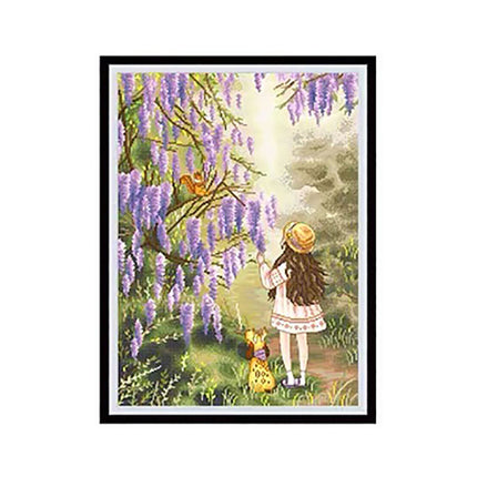 The Girl of Wisteria Stamped Cross Stitch Kit, 19.7" x 25.6"