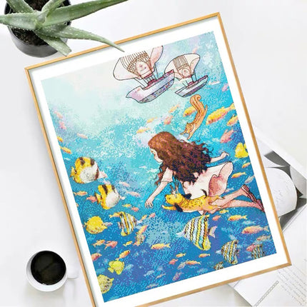 The Girl of the Sea Stamped Cross Stitch Kit, 19.7" x 25.6"