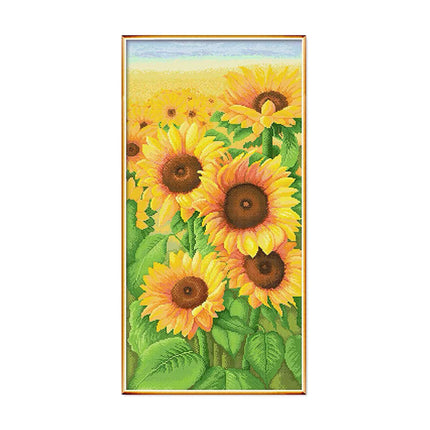 Sunflower Field Stamped Cross Stitch Kit, 19.7" x 35.5"