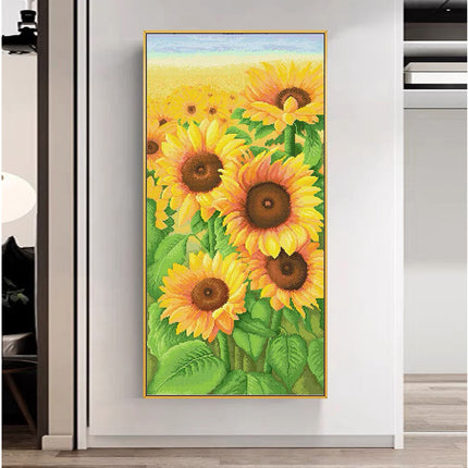 Sunflower Field Stamped Cross Stitch Kit, 19.7" x 35.5"