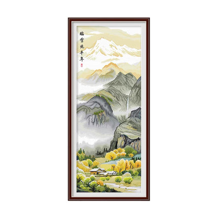 Winter Mountain Snow Scene Stamped Cross Stitch Kit, 18.9" x 44.5"