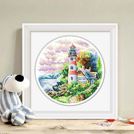 Scenic Lighthouse by The Sea Stamped Cross Stitch Kit, 13.8" x 13.8"