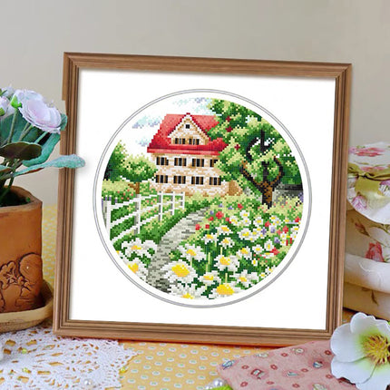 Beautiful Homeland Garden Scenery Stamped Cross Stitch Kit, 13.8" x 13.8"