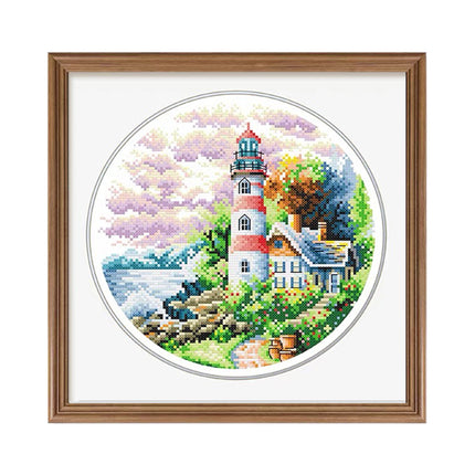 Scenic Lighthouse by The Sea Stamped Cross Stitch Kit, 13.8" x 13.8"