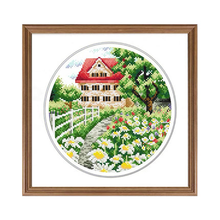 Beautiful Homeland Garden Scenery Stamped Cross Stitch Kit, 13.8" x 13.8"