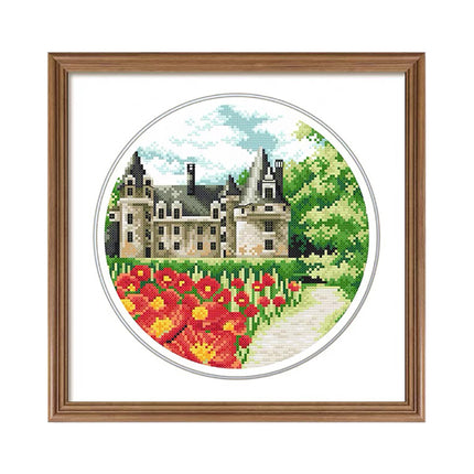 Poppy Garden Scenery Stamped Cross Stitch Kit, 13.8" x 13.8"