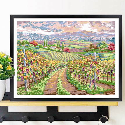 Vineyard Grapes Stamped Cross Stitch Kit, 27.6" x 21.7"