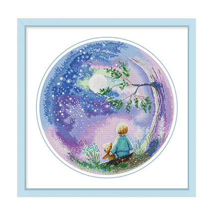 The Boy with Big Dreams Stamped Cross Stitch Kit, 17.7" x 17.7"