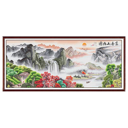 Fuchun Mountain Retreat Landscape Stamped Cross Stitch Kit, 74.8" x 33.5"