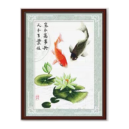 Lotus Koi Fish Oriental Art Stamped Cross Stitch Kit, 24.0" x 31.5"