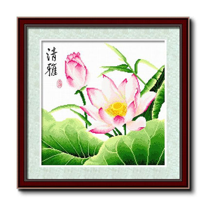 Blooming Lotus Flower Stamped Cross Stitch Kit, 18.9" x 18.9"