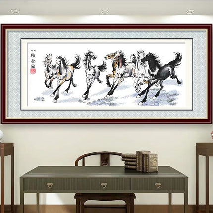 The Eight Galloping Steeds Stamped Cross Stitch Kit, 41.7" x 19.3"