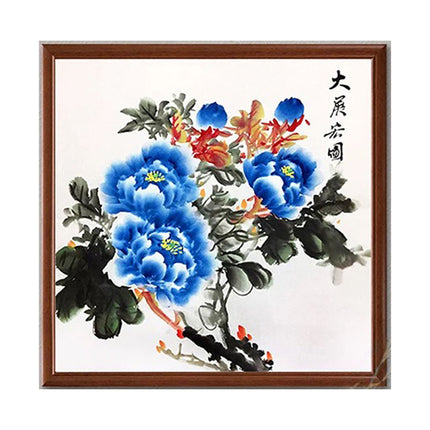 Blue Peonies Stamped Cross Stitch Kit, 23.6" x 23.6"