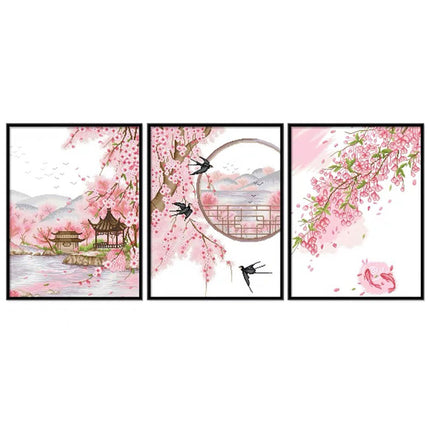 Peach Blossoms Stamped Cross Stitch Kit, 19.7" x 24.8"