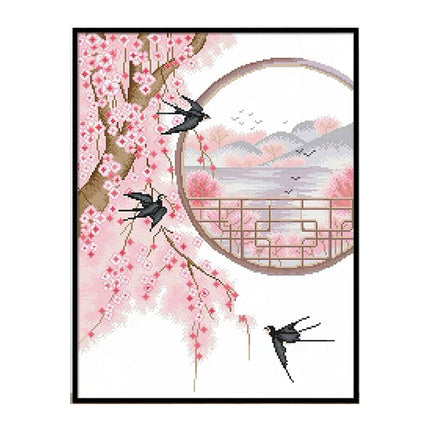 Peach Blossoms Stamped Cross Stitch Kit, 19.7" x 24.8"