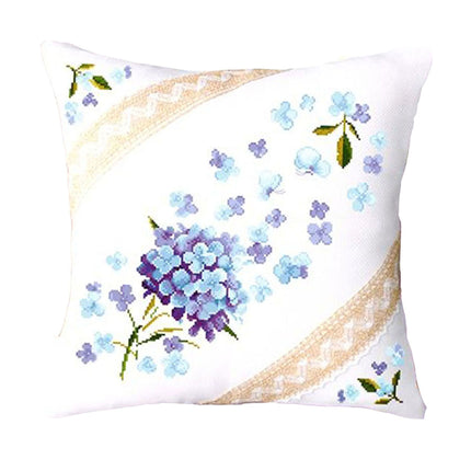 Romantic Floral Fragrance Cross Stitch Pillow Kit, Blue Flower, 18" x 18"