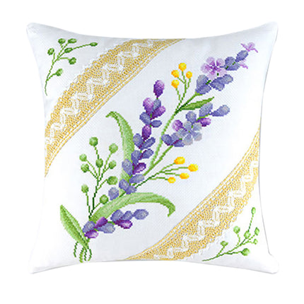 Fantasy Purple Floral Design Cross Stitch Pillow Kit, 18" x 18"